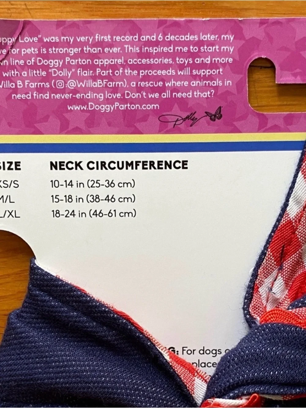 Dolly Parton Navy blue jean & Red Check Dog Bandana - XS/S